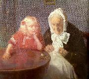 Anna Ancher bedstemor underholdes oil painting artist